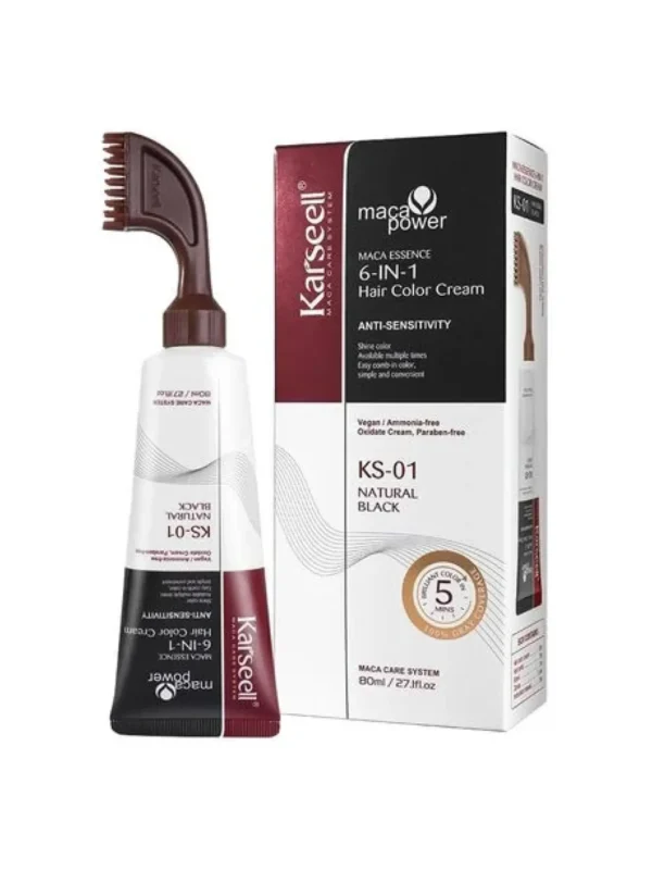 Фарба для волосся Karseell Maca Power Essence 6-In-1 Hair Color Cream Natural Black 80 мл