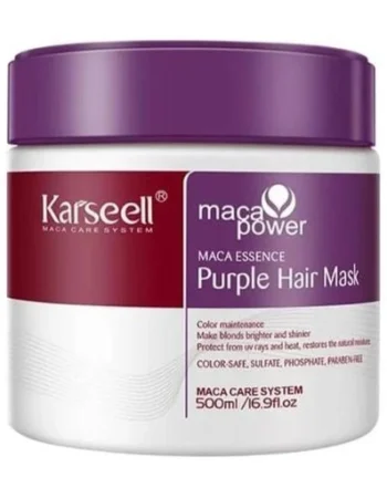Mascarilla para neutralizar el tono amarillento del cabello rubio Karseell Maca Power Essence Mascarilla Capilar Morado 500 ml