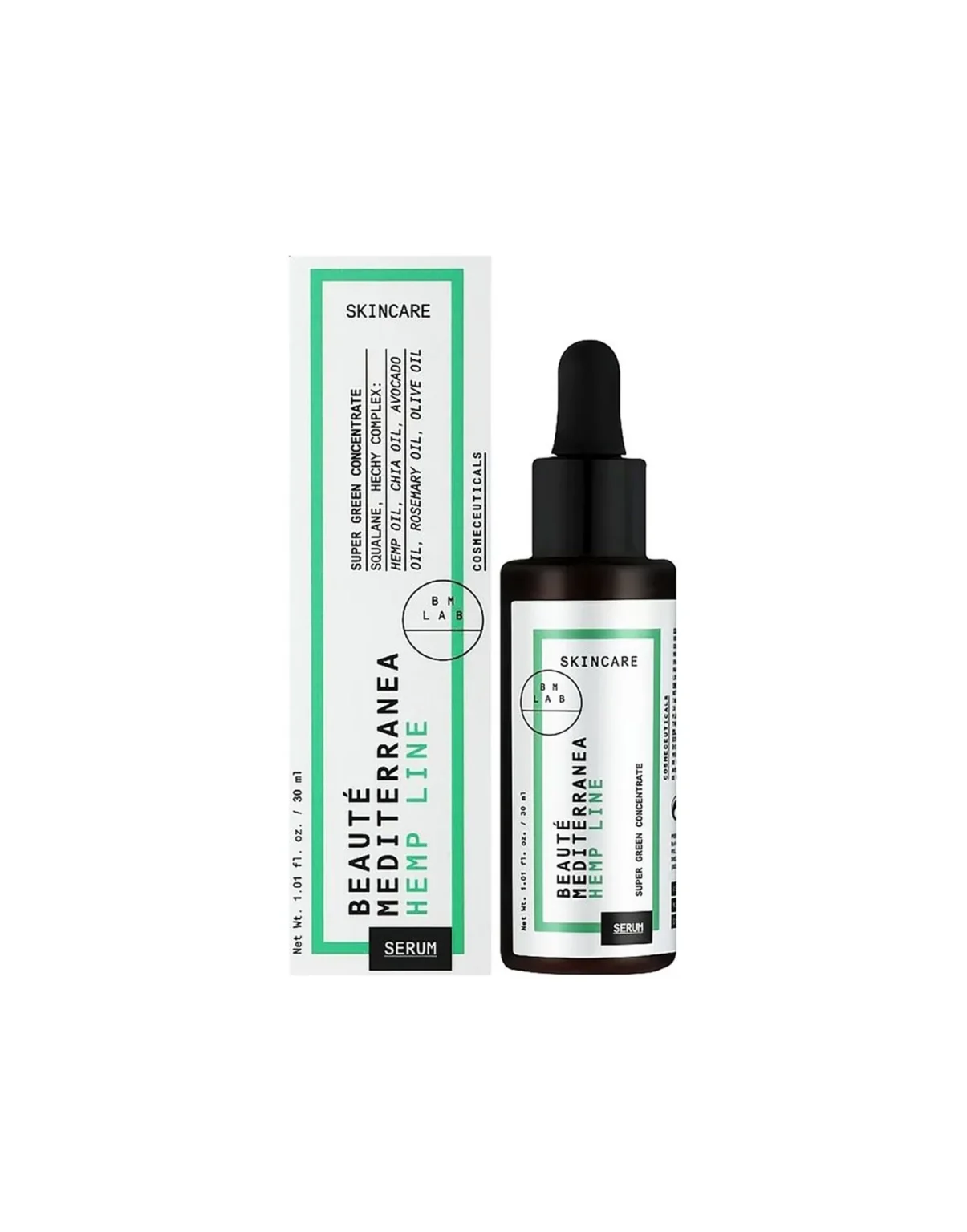 Сироватка-концентрат для обличчя з олією насіння конопель BEAUTÉ MEDITERRANEA SUPER GREEN CONCENTRATE SERUM HEMP LINE 30 мл - Зображення 3
